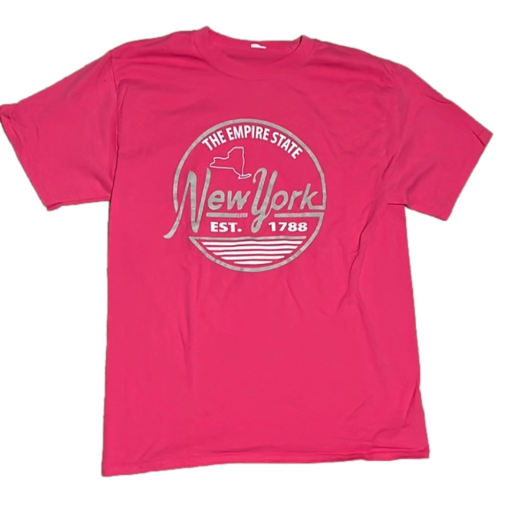 𝅺SIZE medium Hanes hot pink the Empire State New York EST. 1788 T-shirt